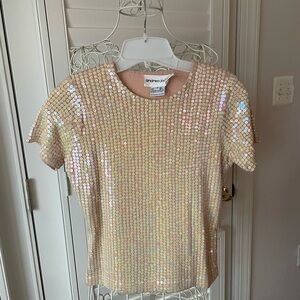 Andrea Jovine Sequin Top and Matching zippered jacket  - Cream with pinkish tone